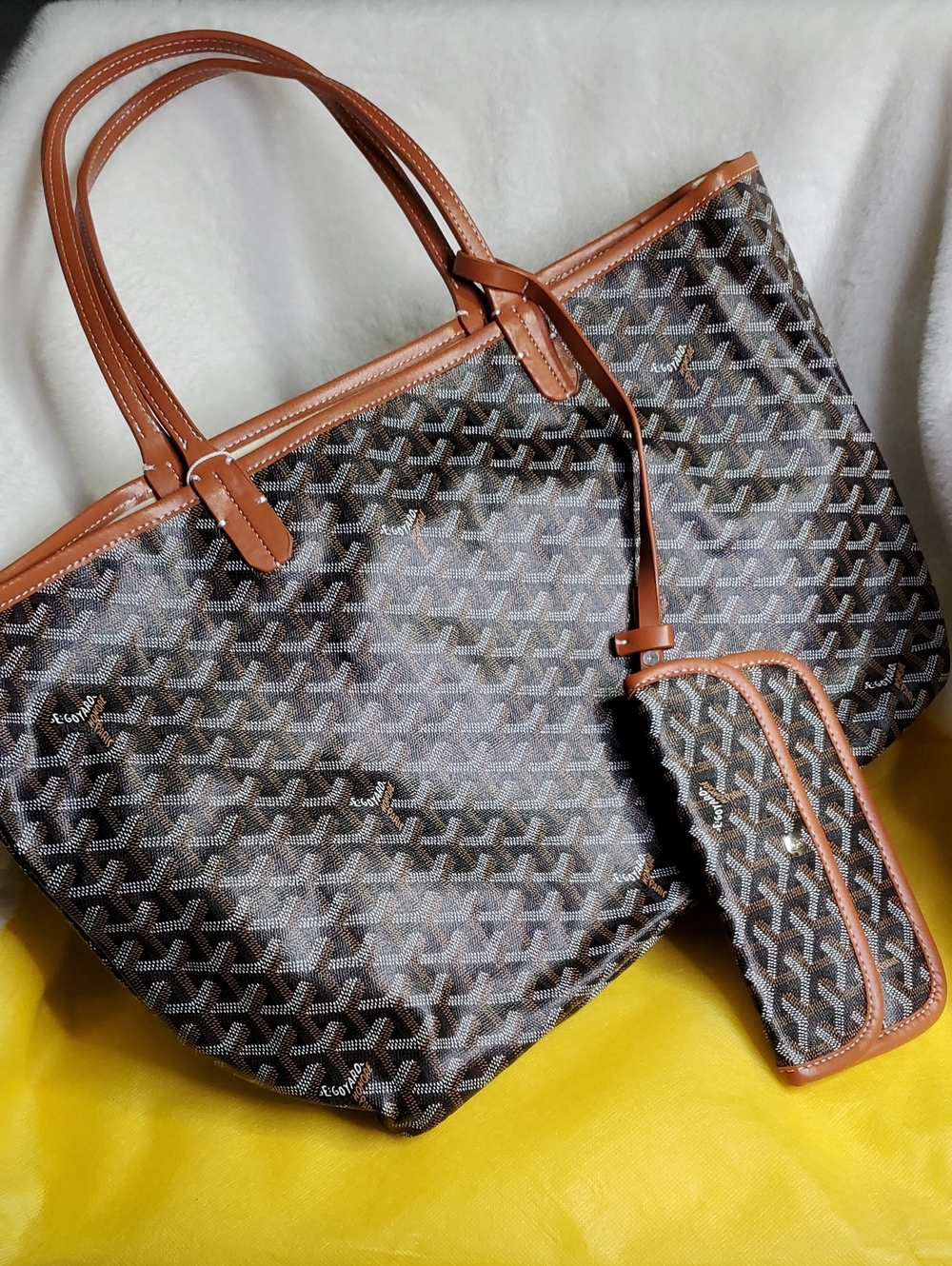 Brown Patterned Tote with Tan T